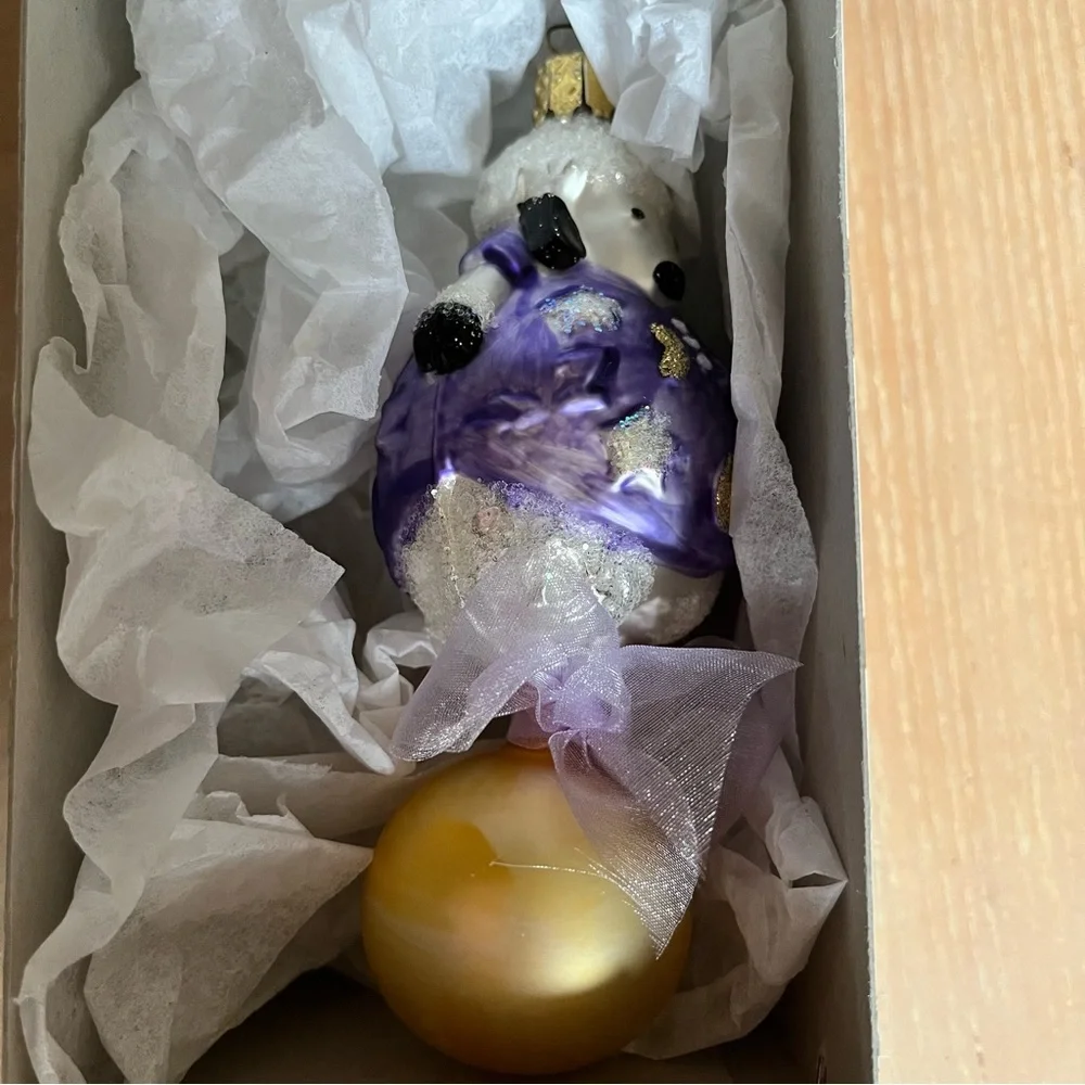 CHRISTBORN Vintage Dog in Purple Sweater Christmas Holiday Glass Ornament